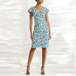 Ralph Lauren Floral Print Surplice Faux Wrap Jersey Knit Stretchy Sheath Dress 6